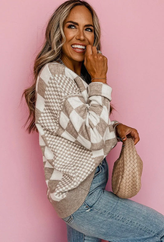 Khaki Checkered Sweater